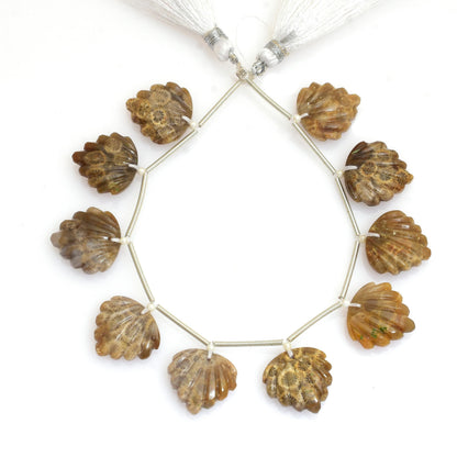 Natural Fossil Coral Fancy Slot Carved Briolette Beads – 10pcs 15x16mm for Pendant & Jewelry