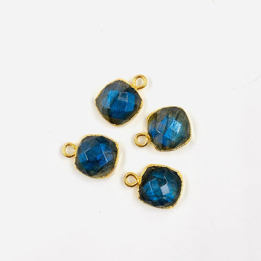4 Pieces Natural Blue Flashy Labradorite Faceted Square Shape Gemstone Gold Bezel Connector Jewelry Making Size 10mm Connectors for pendent