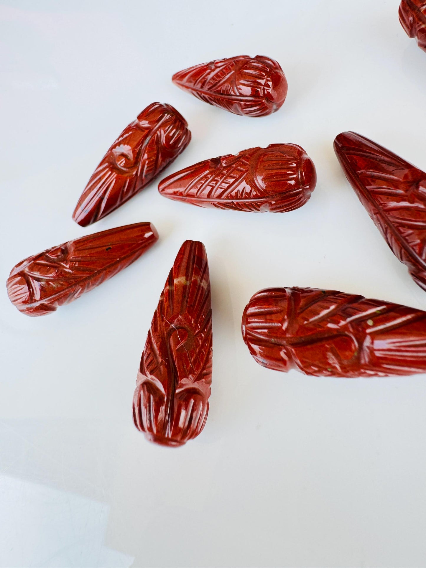 Natural Red Jasper Hand-Carved Drop Briolette Beads 9x26mm | Matching Gemstone Beads