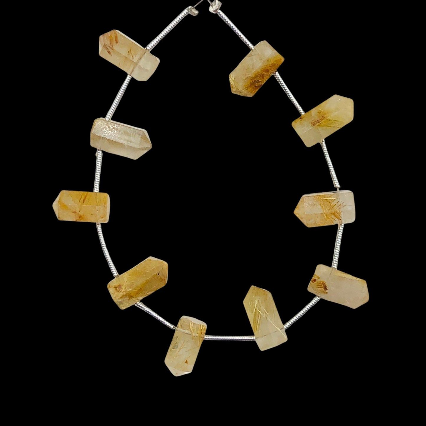 Natural Golden Rutile Faceted Pencil Briolette Beads