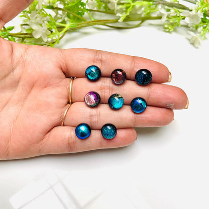 12 Pcs Dichroic Glass Cabochons, Shimmering Rainbow Stones, 10mm