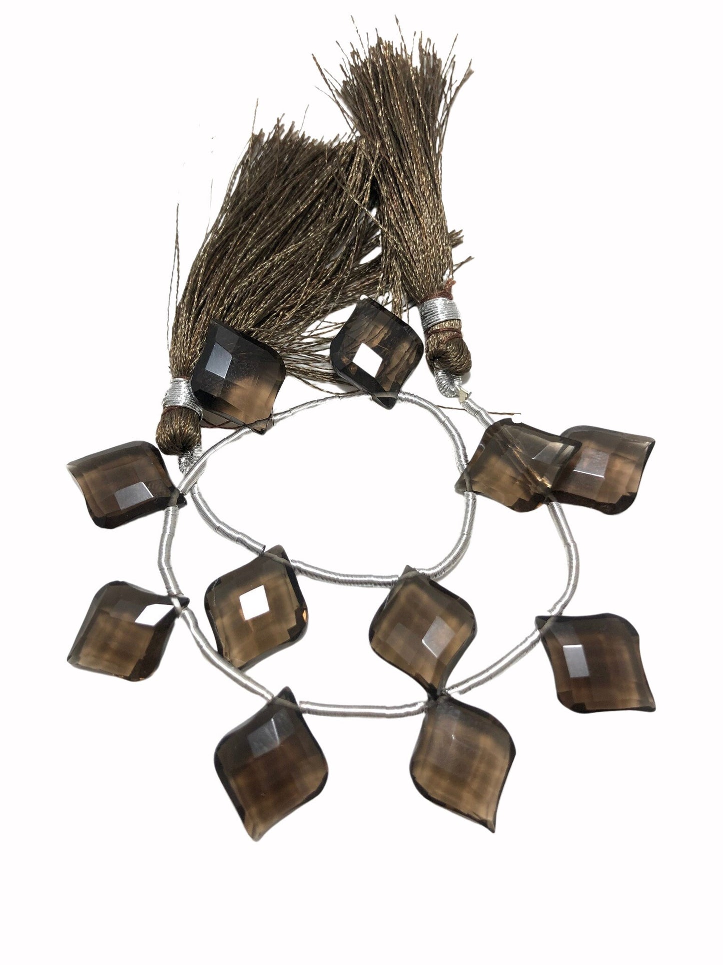 11pc Smoky QUARTZ FACETED Shield Shape Drops Natural Gemstone Briolette Face Drill Beads Line | Beads For Jewelry | Wholesale Gemstone Beads