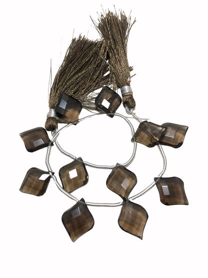 11pc Smoky QUARTZ FACETED Shield Shape Drops Natural Gemstone Briolette Face Drill Beads Line | Beads For Jewelry | Wholesale Gemstone Beads