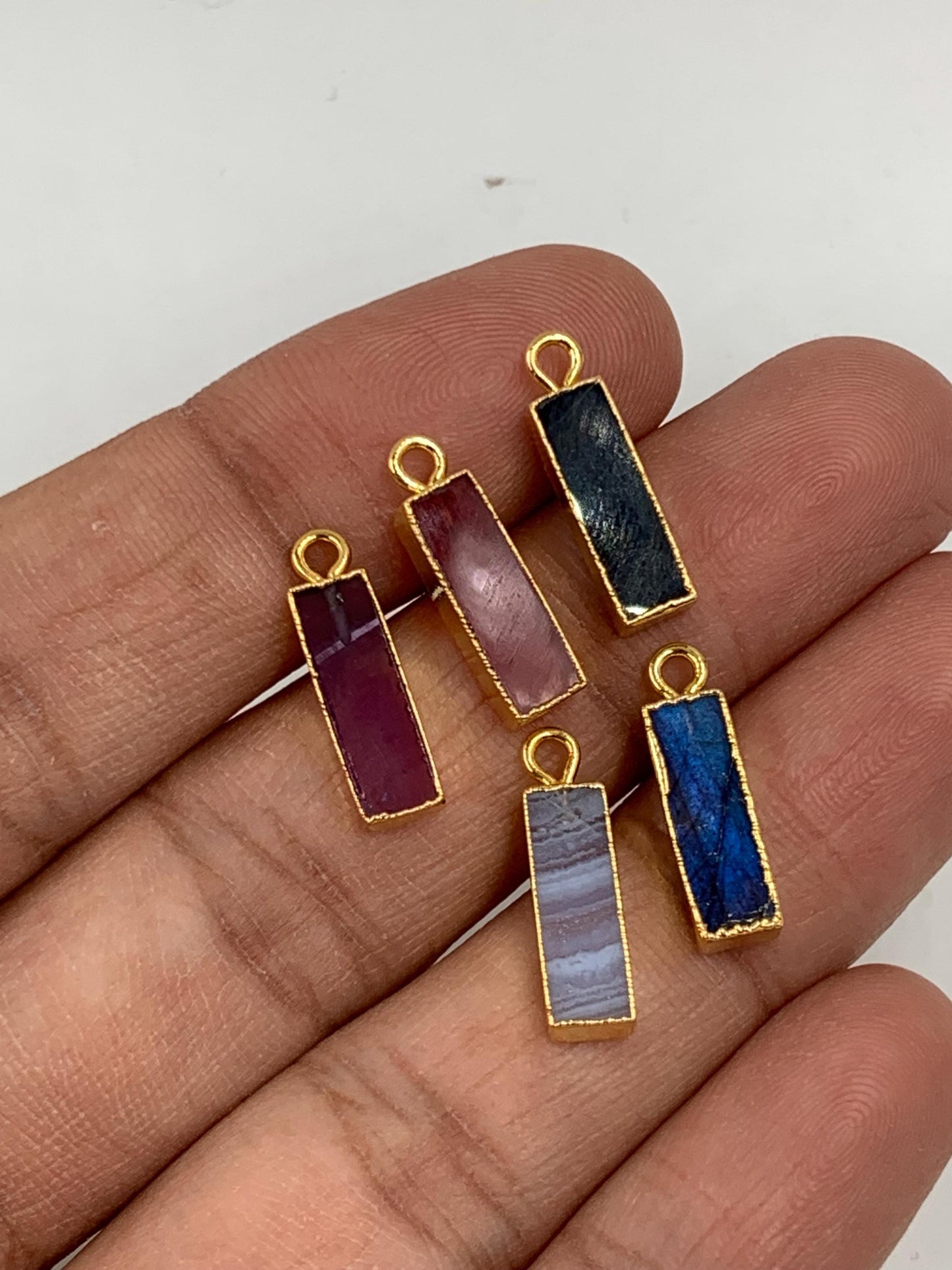 5 Pcs Mix gemstone Smooth Baguette Shape for wedding jewelry Gold Bezel Connector for pendent Natural Mix Gemstone for earring Size 4x15mm