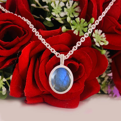 925 Sterling Silver Labradorite Pendant -  Gold Plated Necklace