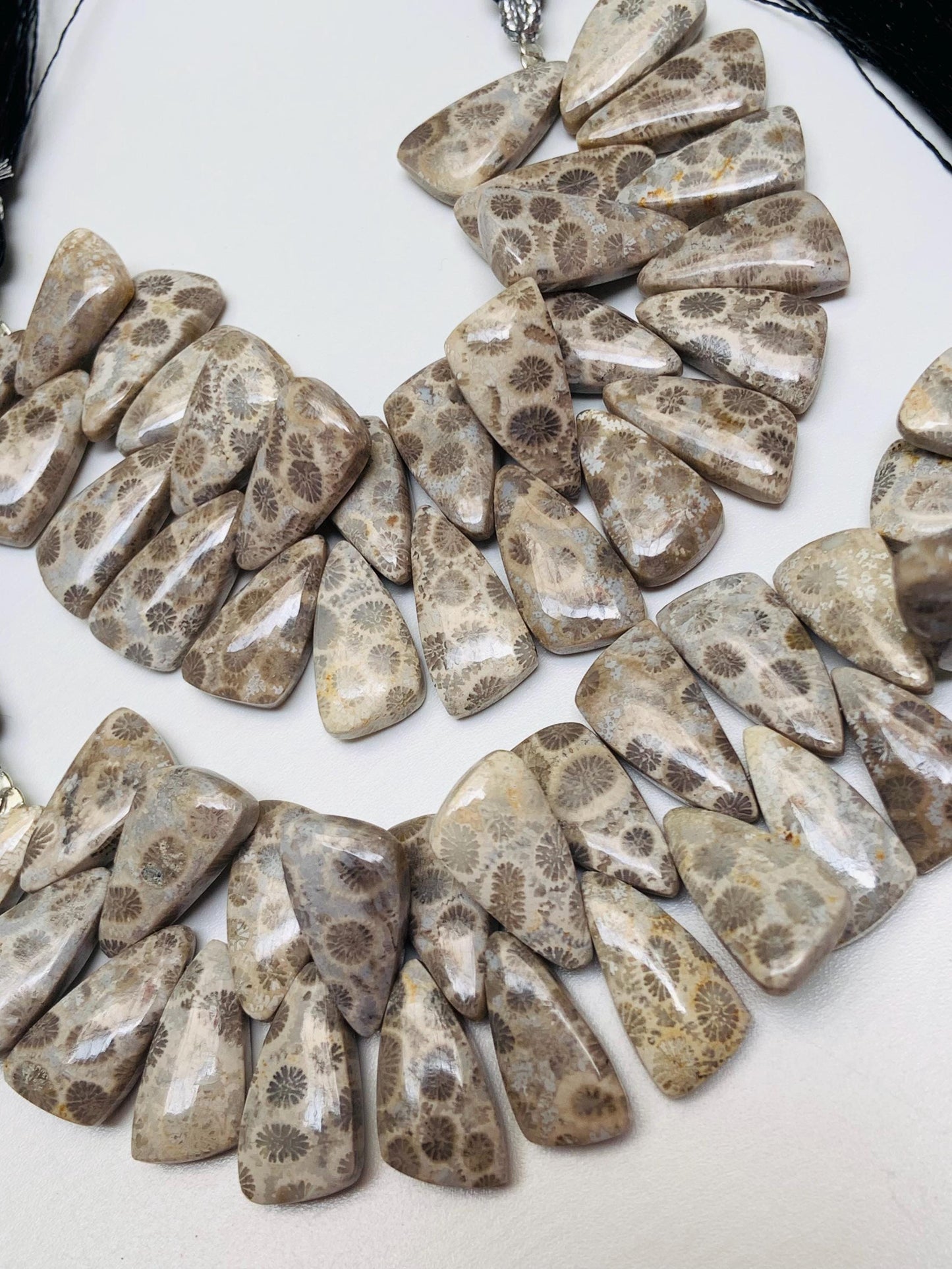 Fossil Coral Briolette Beads – Sail Crown Cut, Side Drilled 4 Inch Strand 8x16-9x18mm