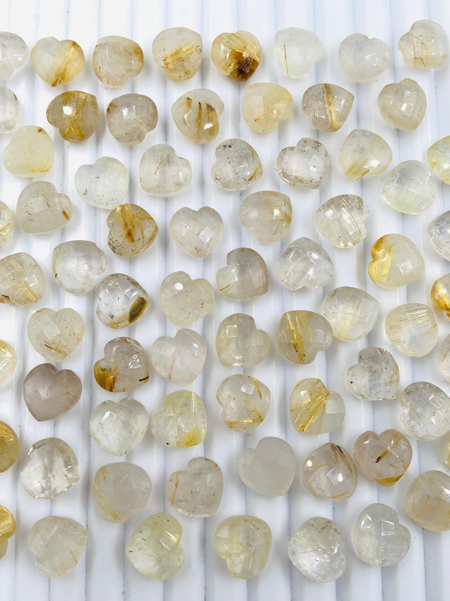 2 Pieces Natural Golden Rutile Faceted Heart Shape Gemstone, Size 10mm, Hand Carved Heart Briolette, Jewelry Making Beads, SKU - BBI318