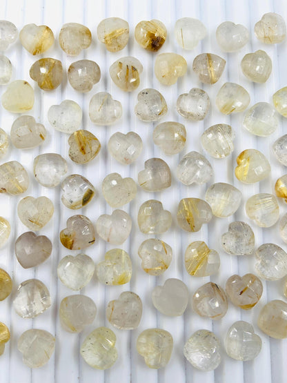 2 Pieces Natural Golden Rutile Faceted Heart Shape Gemstone, Size 10mm, Hand Carved Heart Briolette, Jewelry Making Beads, SKU - BBI318