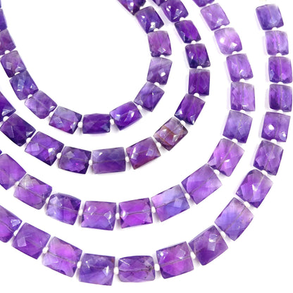 Natural Amethyst Rectangle Faceted Gemstone Beads - Center Drill Chicklet Briolette