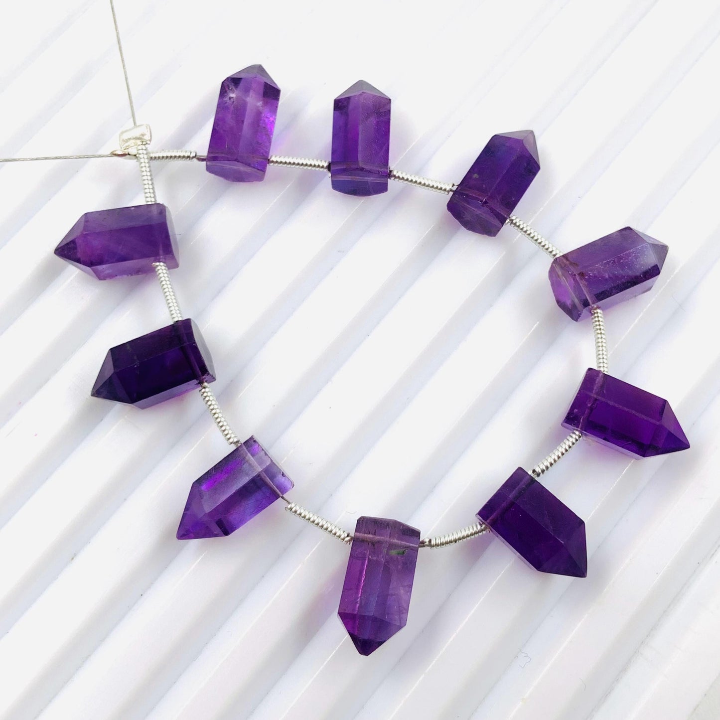 Natural Amethyst Faceted Pencil Gemstone Beads 10 Pcs