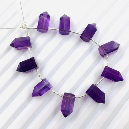 Natural Amethyst Faceted Pencil Gemstone Beads 10 Pcs