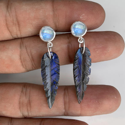 Silver Leaf Earrings ~ Labradorite & Rainbow Moonstone ~ Perfect For Every Occasion ~ Gift For Her ~ Gift For Mom ~ Bridesmaid Gift Jewelry