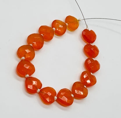 14 pcs Carnelian Faceted Heart Gemstone Beads 10mm Hand-Carved Briolettes for Jewelry