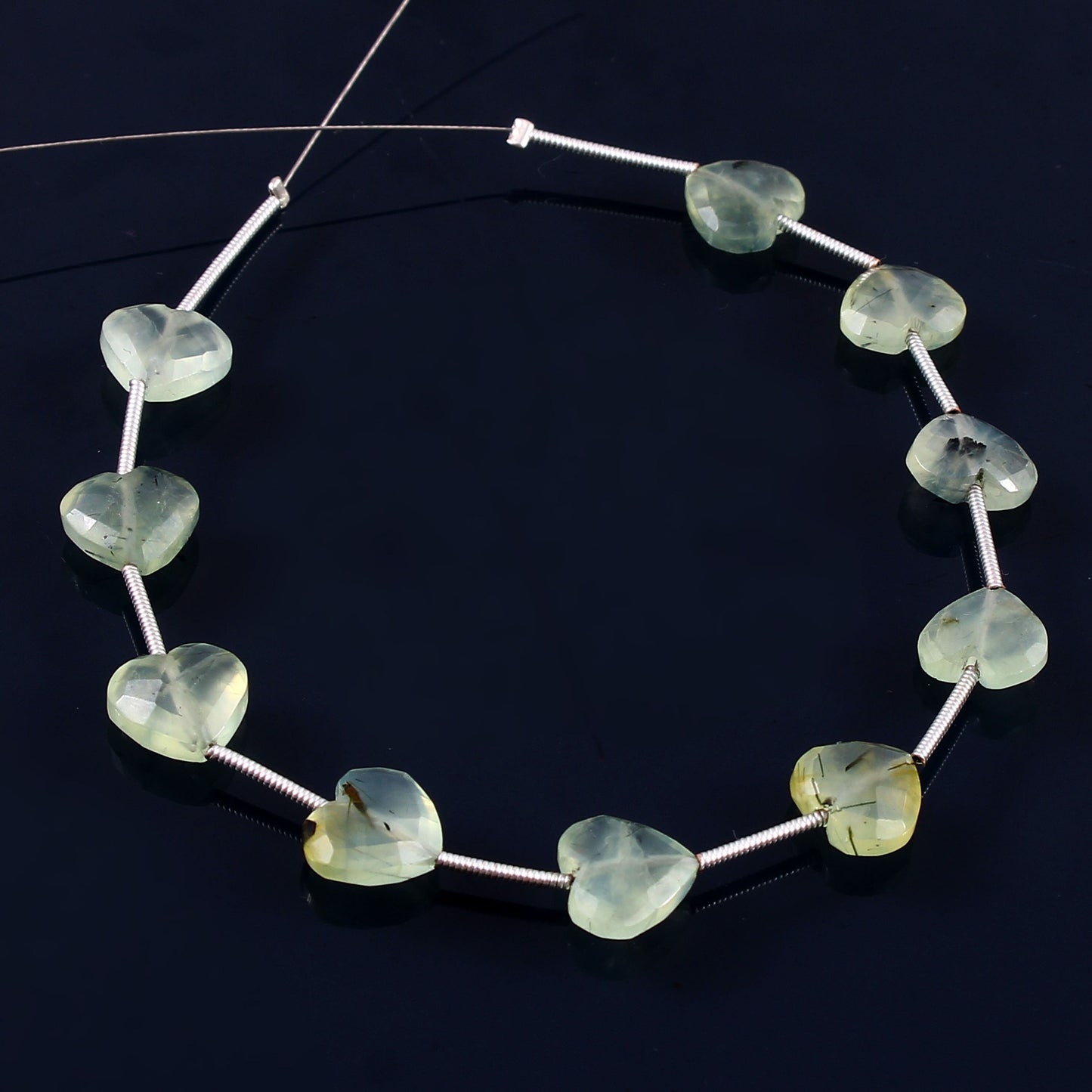 AAA+ Green Prehnite Heart Beaded Necklace 10mm Faceted Energy Stone