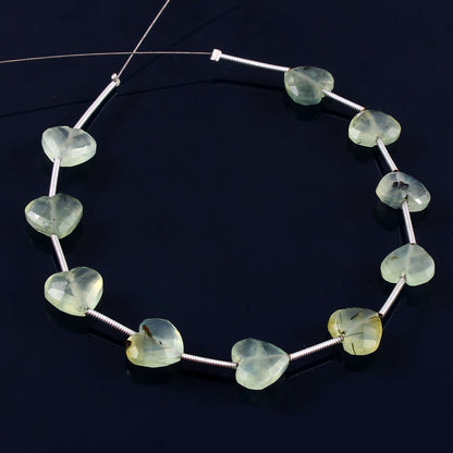 AAA+ Green Prehnite Heart Beaded Necklace 10mm Faceted Energy Stone