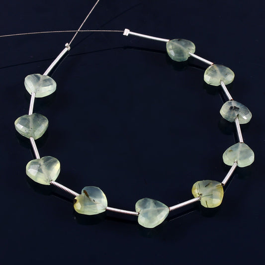 AAA+ Green Prehnite Heart Beaded Necklace 10mm Faceted Energy Stone