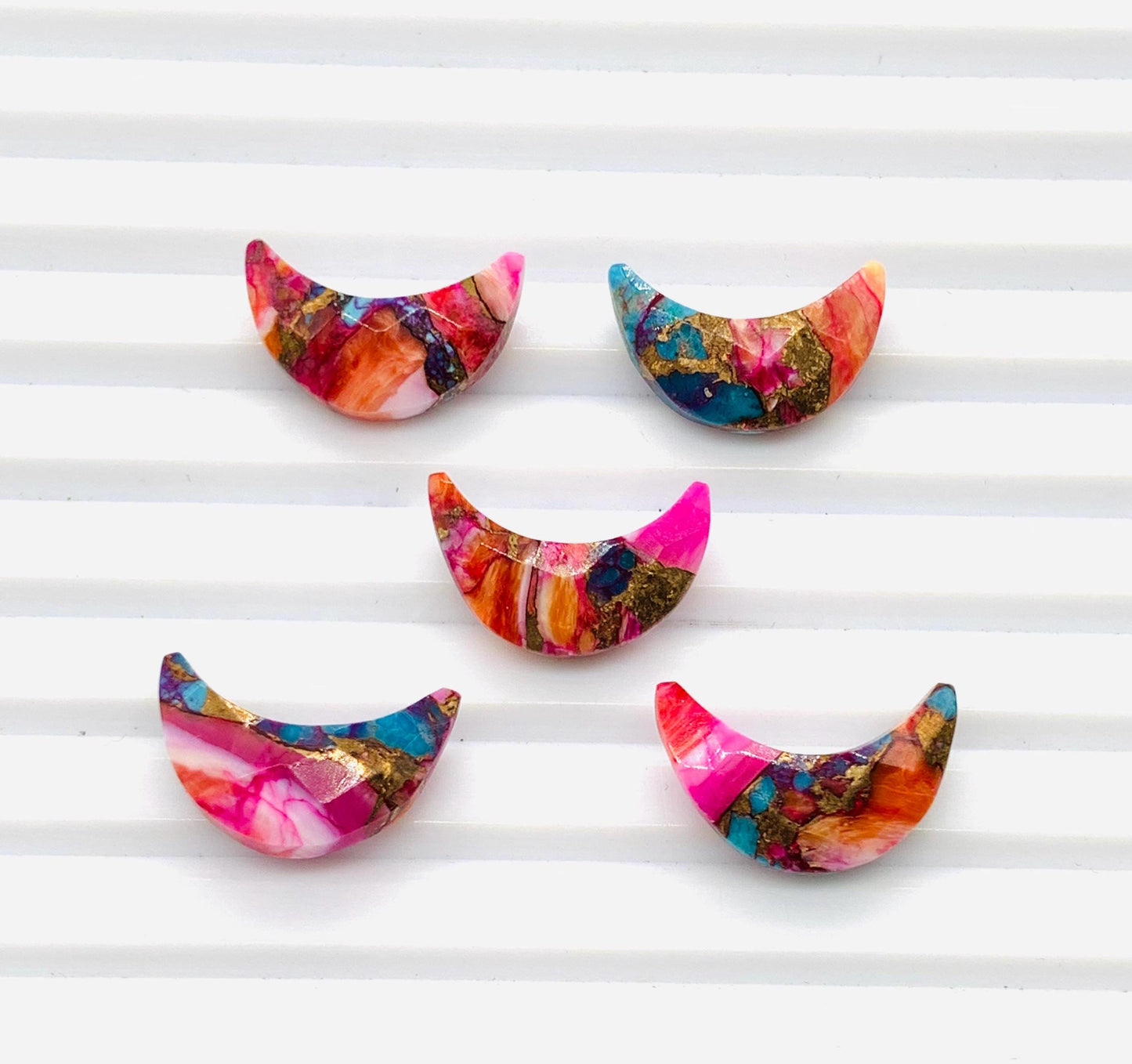 Natural Pink Spiny Oyster Copper Turquoise Crescent Moon Shape Gemstone, Carving Gemstone, Hand Carved Briolette Moon Size 7x16mm