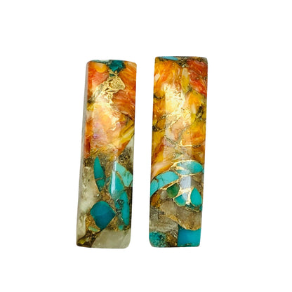 1 Pair Spiny Oyster Copper Turquoise Smooth Long Rectangle Shape Gemstone, Size 7x24mm,Matching Pair Briolette, Earring Making, SKU - BBI976