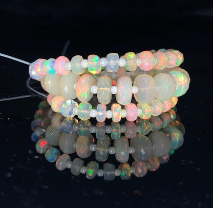 AAA Natural Ethiopian Opal Faceted Rondelle Beads 4mm–7mm