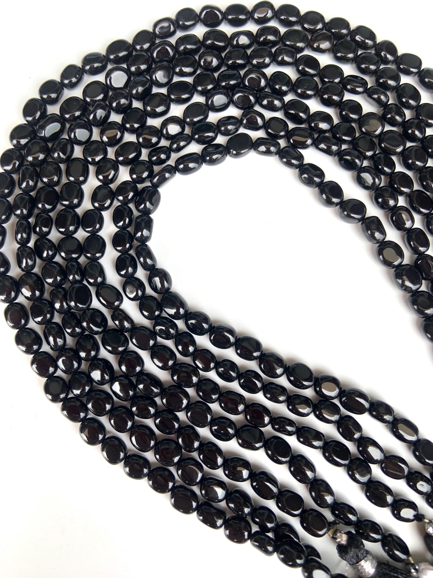 Natural Black Spinel Smooth Oval Nugget Beads Necklace