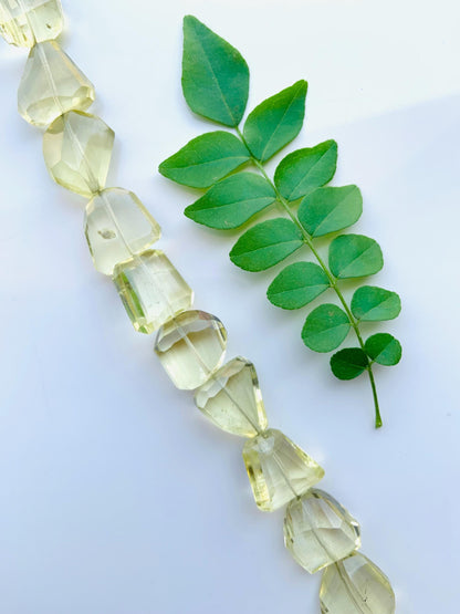 Natural Lemon Quartz Faceted tumble Gemstone beads Size 14x15mm to 16x15mm Lemon Quartz Nugget Shape Beads Center Drill Tumble Beads.