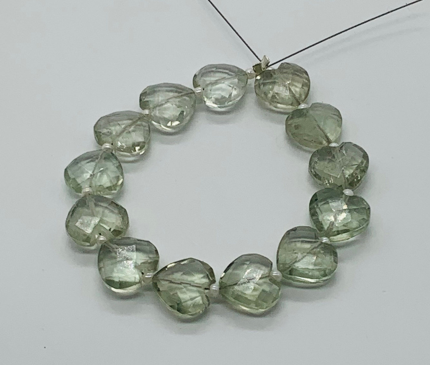 Natural Green Amethyst Faceted Heart Gemstone Beads 10 mm