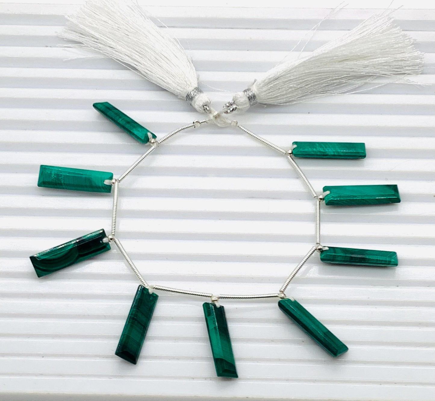 Natural Malachite Baguette Gemstone Beads – 10pcs Faceted Step Cut 20x6x4mm