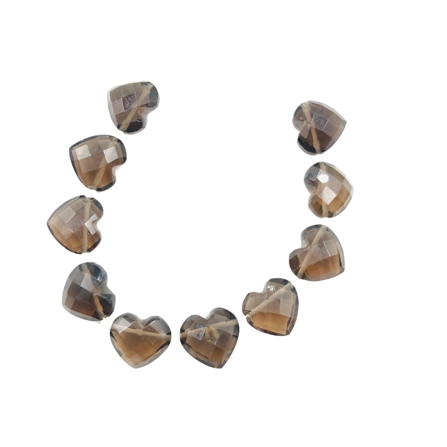 10 Pcs Natural Smoky Quartz Carved Heart shape Gemstone Briolette, Faceted Heart Shape Side Drilled Beads, Beads For Jewelry, SKU-BBI310