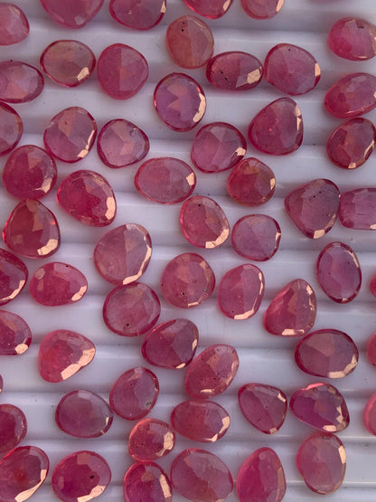 10 Pieces Natural Ruby Rose Cut Slices Cabochons, Faceted Ruby Rose Cut Flat Back Cabochons, Rose Cut Loose Gemstone, Ruby Gemstone Slices