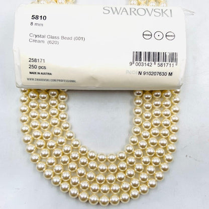 Crystal Cream (001 620) Genuine Swarovski 5810 Pearls Round Glass Beads jewelry making, Cream Color Pearl Center Drill hole | Size 6mm, 8mm