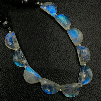 10 pieces natural rainbow moonstone side drill blue flashy rainbow moonstone gemstone briolette faceted beads , handmade gemstone size 10X16