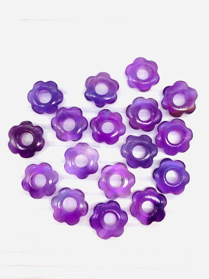 4 Pcs Natural Amethyst Smooth Flower Gemstone Beads 15mm Carved Flower Shape jewelry Amethyst Gemstone Jewelry Handmade Bracelet Bead.