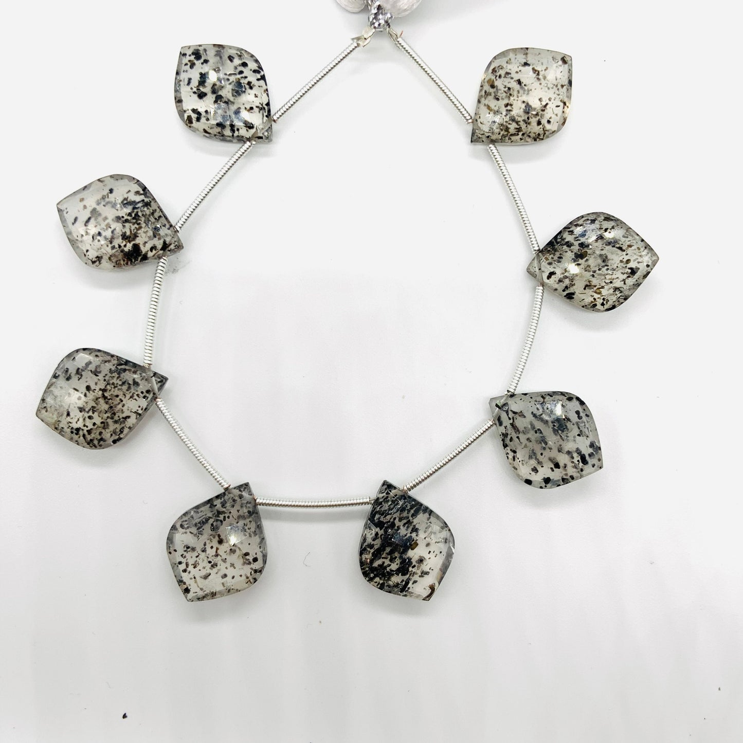 10 Pieces Natural Black Dot Quartz  Carved Fancy Cut Shape Gemstone Briolette Side Drill Beads Line | Faceted Gemstone Beads BBI963