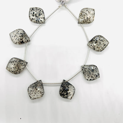 10 Pieces Natural Black Dot Quartz  Carved Fancy Cut Shape Gemstone Briolette Side Drill Beads Line | Faceted Gemstone Beads BBI963