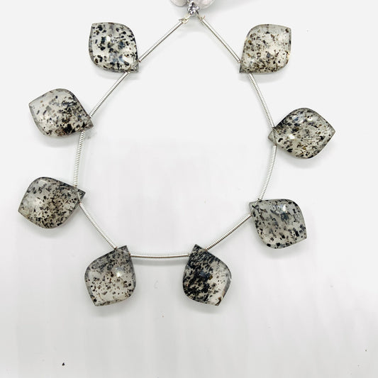 10 Pieces Natural Black Dot Quartz  Carved Fancy Cut Shape Gemstone Briolette Side Drill Beads Line | Faceted Gemstone Beads BBI963