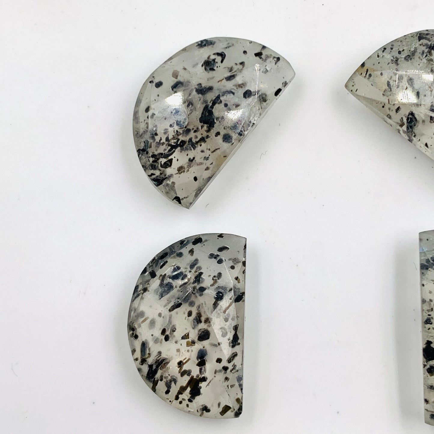 Natural Black Dot Quartz Gemstone Faceted Half Moon "D Shape Beads, Carving Gemstone, Size 11x16mm, Loose Beads For Jewelry, SKU-BBI246