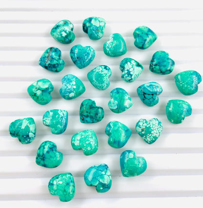 Tibetan Turquoise Hand Carved Heart Shape Loose Gemstone Beads , Carved Heart Shape Gemstone Briolette's ,Loose Beads, Size 10mm