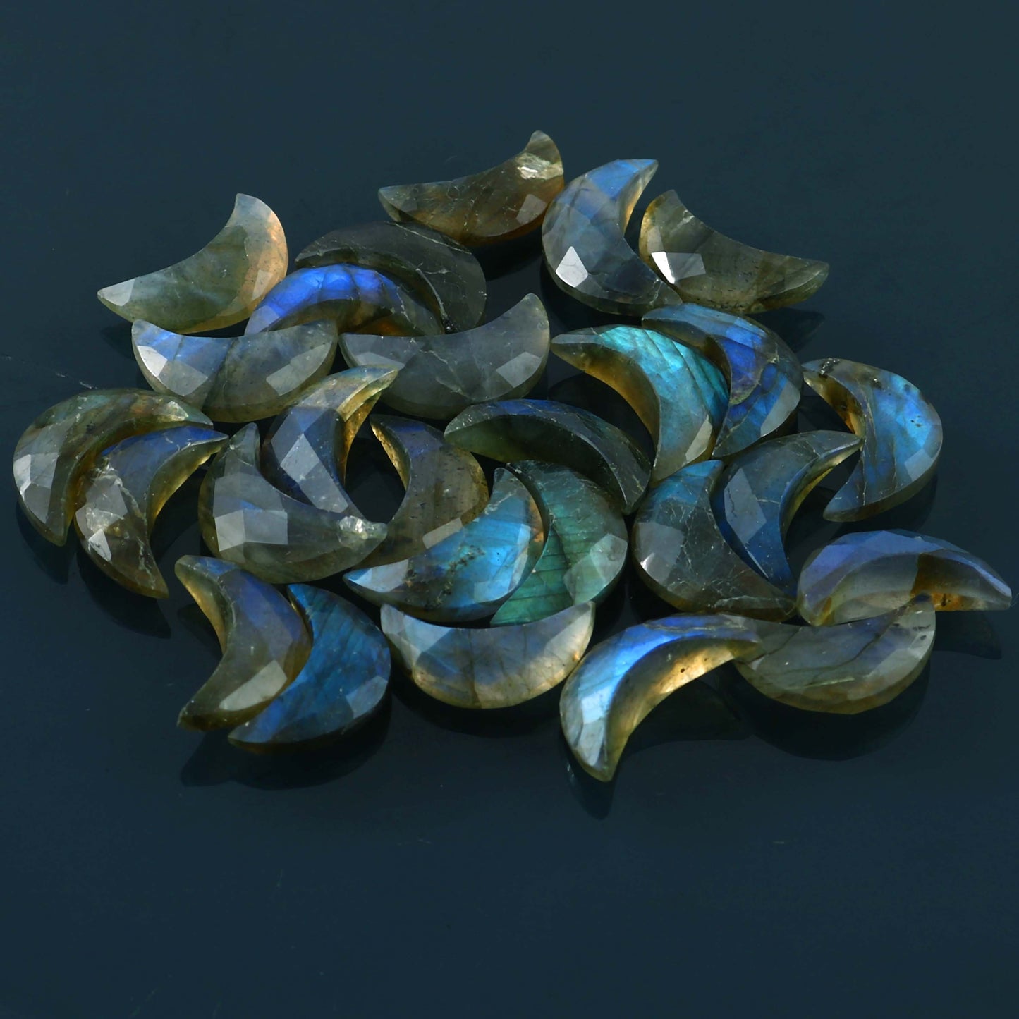2 Pieces Natural Labradorite Faceted Crescent Moon Shape Loose Gemstone Beads , Natural Blue Flashy Carved Moon Shape Briolette  7mmx16mm