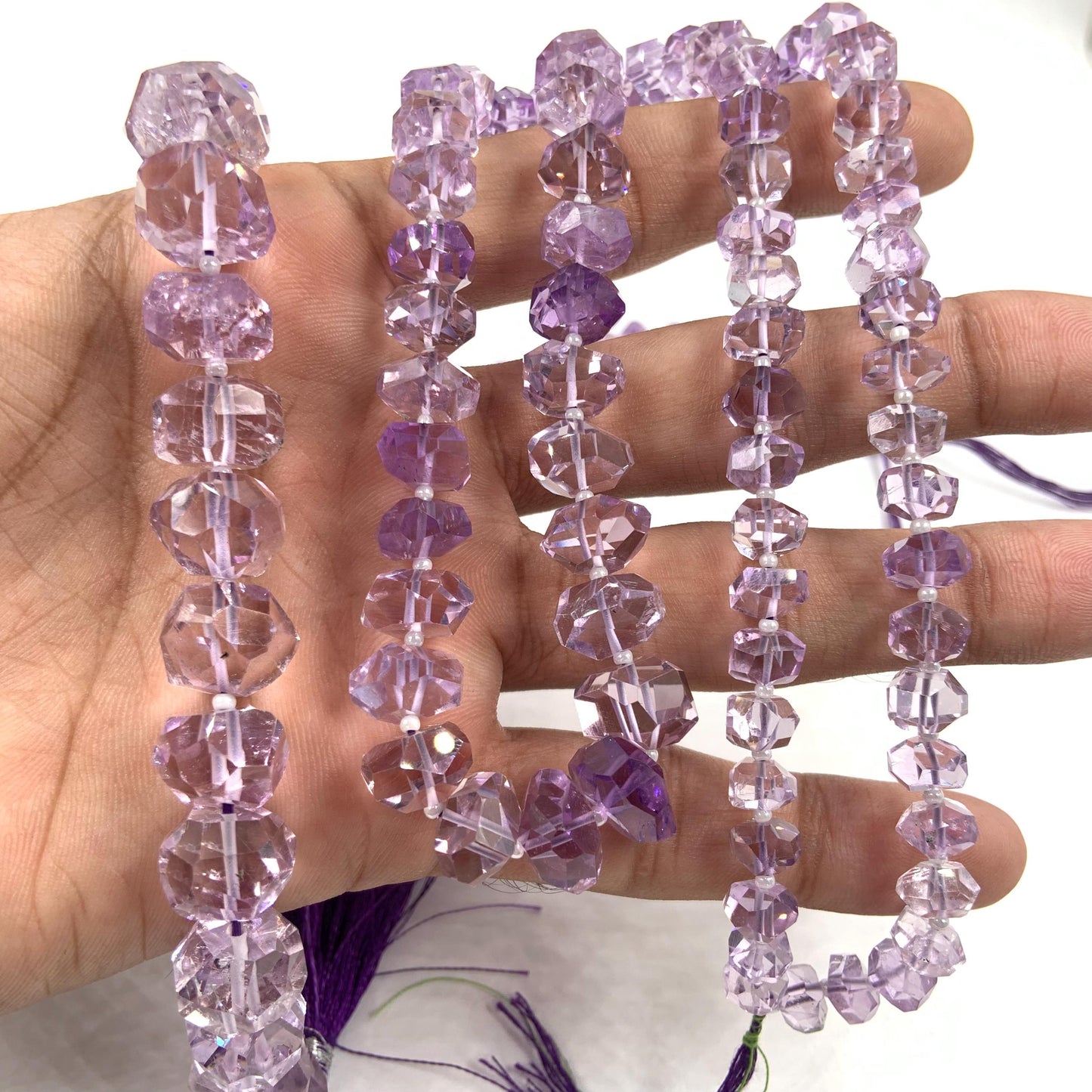 Natural Pink Amethyst Faceted Tumble Cubes Gemstone Beads 8" Strand