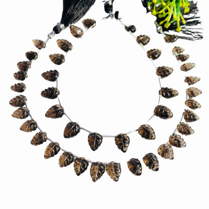 16 pcs Natural Smoky Quartz Leaf Shape Carved Gemstone Beads Briolette , Amethyst Gemstone Beads jewellery , Carved Beads ,  BBI1109