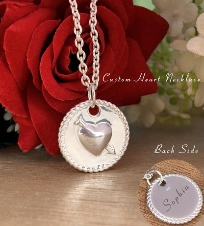 Custom Name Necklace with Heart Pendant – Silver & Gold Vermeil Gift for Her