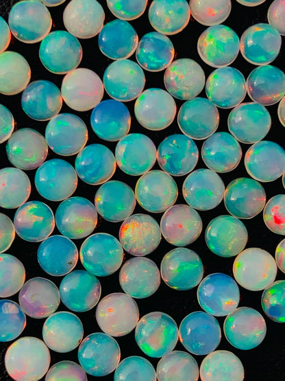 Natural Ethiopian Opal Smooth Round Gemstone Cabochon, CALIBRATED Loose Stone Cab, Round Jewelry Making Cabs Semi Precious Cabochon for ring