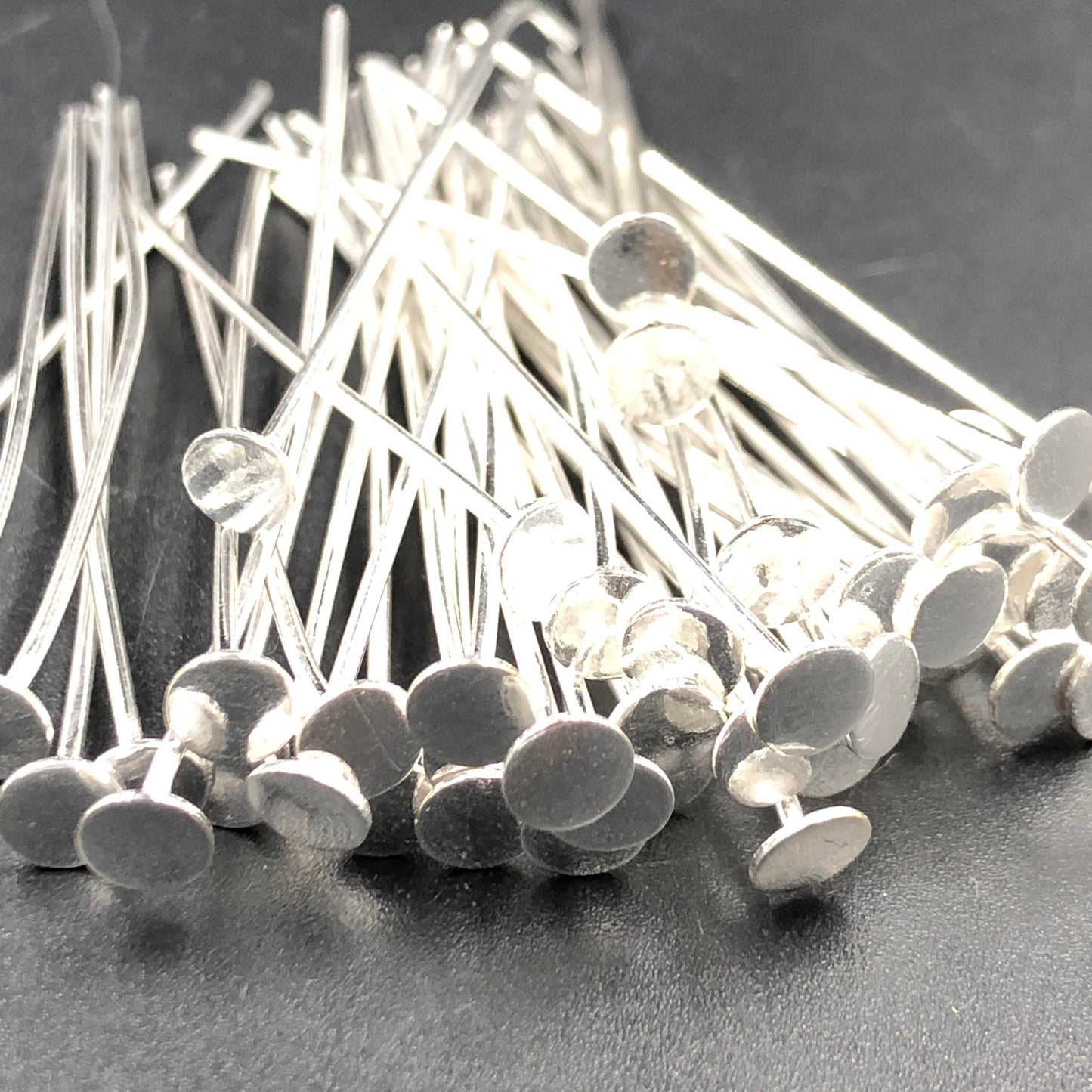 50 PCS Silver-Plated Decorative Headpin, Fancy Headpins, Silver Flat Round Headpins, Professional Jewelry Making Findings, Beading SKU-CC232
