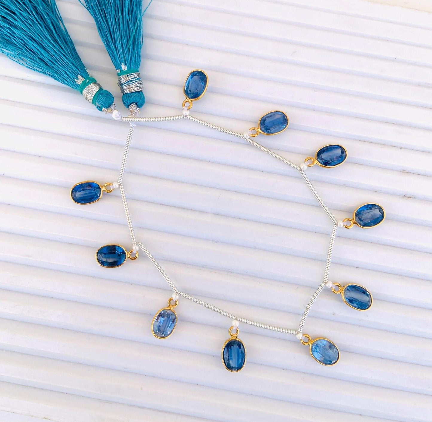 10 Pieces Natural Blue Kyanite Oval Bezel Connector | Faceted 6x8mm