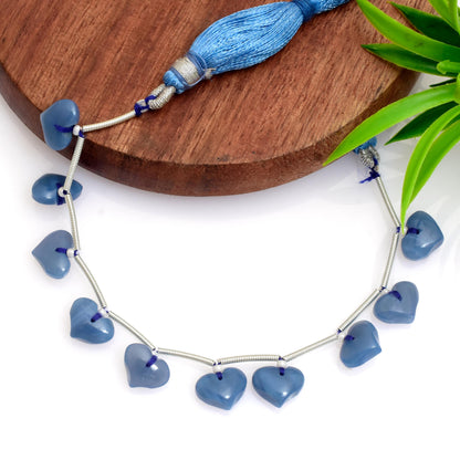 Natural Blue Opal Smooth Heart Briolette Face Drill Beads 8x10mm