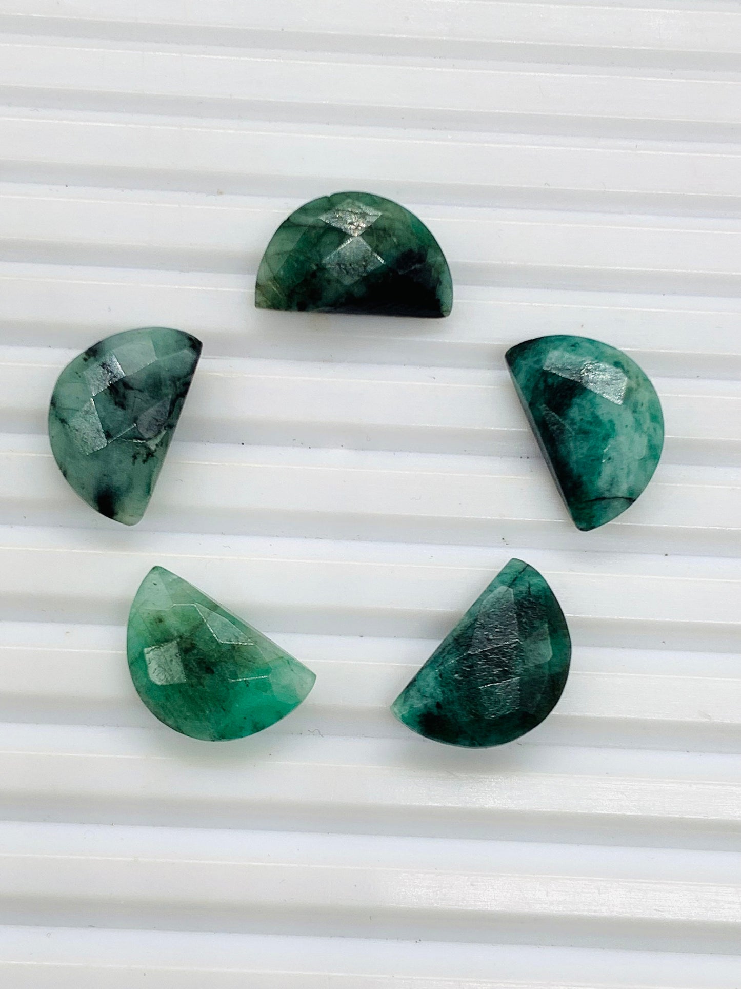 Natural Emerald Gemstone Beads, Faceted Half Moon "D Shape Beads, Carving Gemstone, Size 10x16 mm, Loose Beads For Jewelry