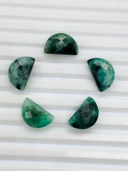 Natural Emerald Gemstone Beads, Faceted Half Moon "D Shape Beads, Carving Gemstone, Size 10x16 mm, Loose Beads For Jewelry