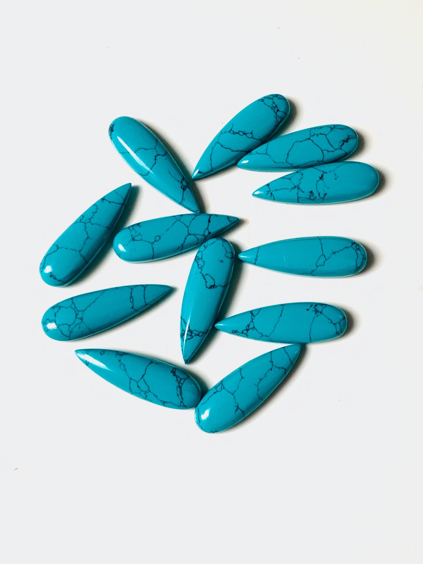 1 Pair Synthetic turquoise Smooth Long Pear Shape Flat back Gemstone Size 10x31mm, Matching Pair Briolette, Earring Making gift for her