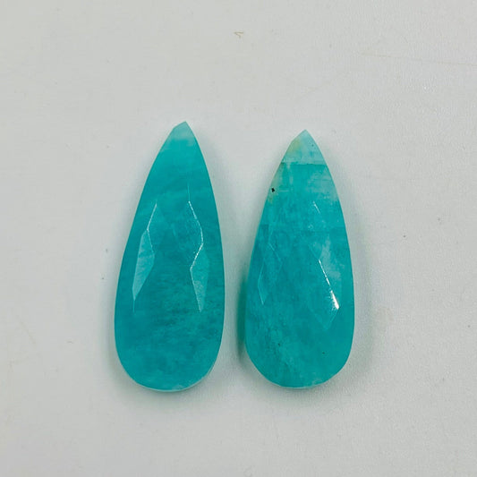 1 Pair Natural Amazonite Faceted Long Pear Shape Gemstone, Size 10x25mm, 10x20mm, 10x30mm Matching Pair Briolette, Earring Making Gemstone