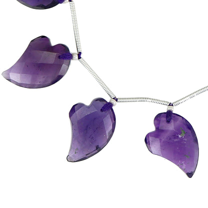 Natural Amethyst Faceted Heart Gemstone Beads 8 Pcs